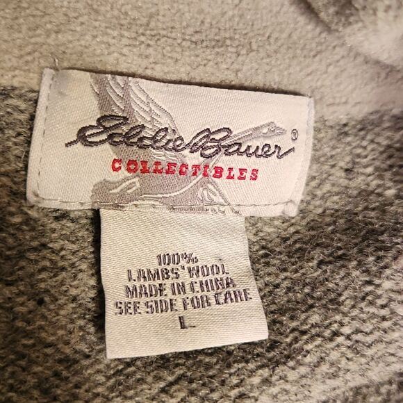 Eddie Bauer Collectibles 100% Lambs Wool Gray Sweater w/ Pink Stripes Size L - Picture 9 of 11